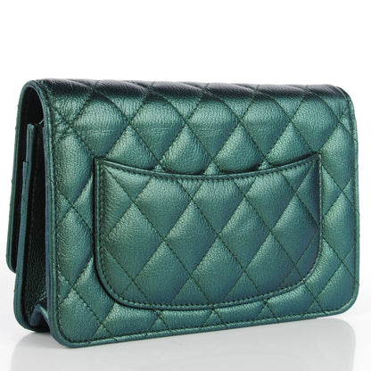 Chanel Iridescent Goatskin Quilted Wallet On Chain WOC Green 3 of 8