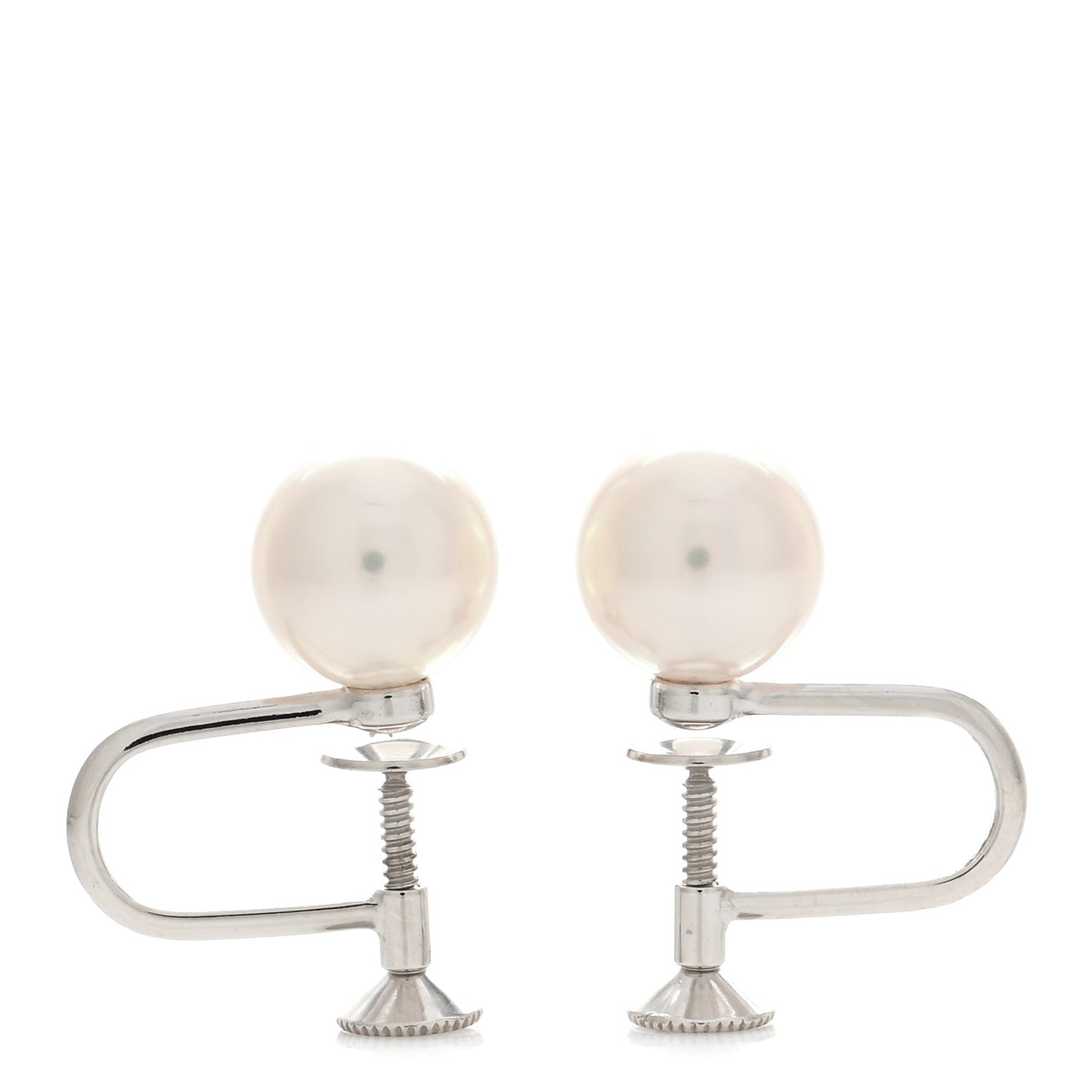 18K White Gold Akoya Pearl 7.5-8mm Screw Back Earrings