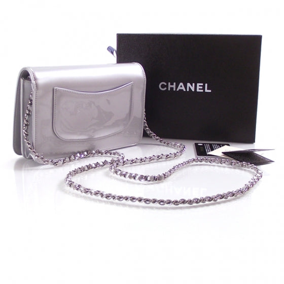 Chanel Patent Rhinestone Strass Wallet On Chain Gray 3 of 12
