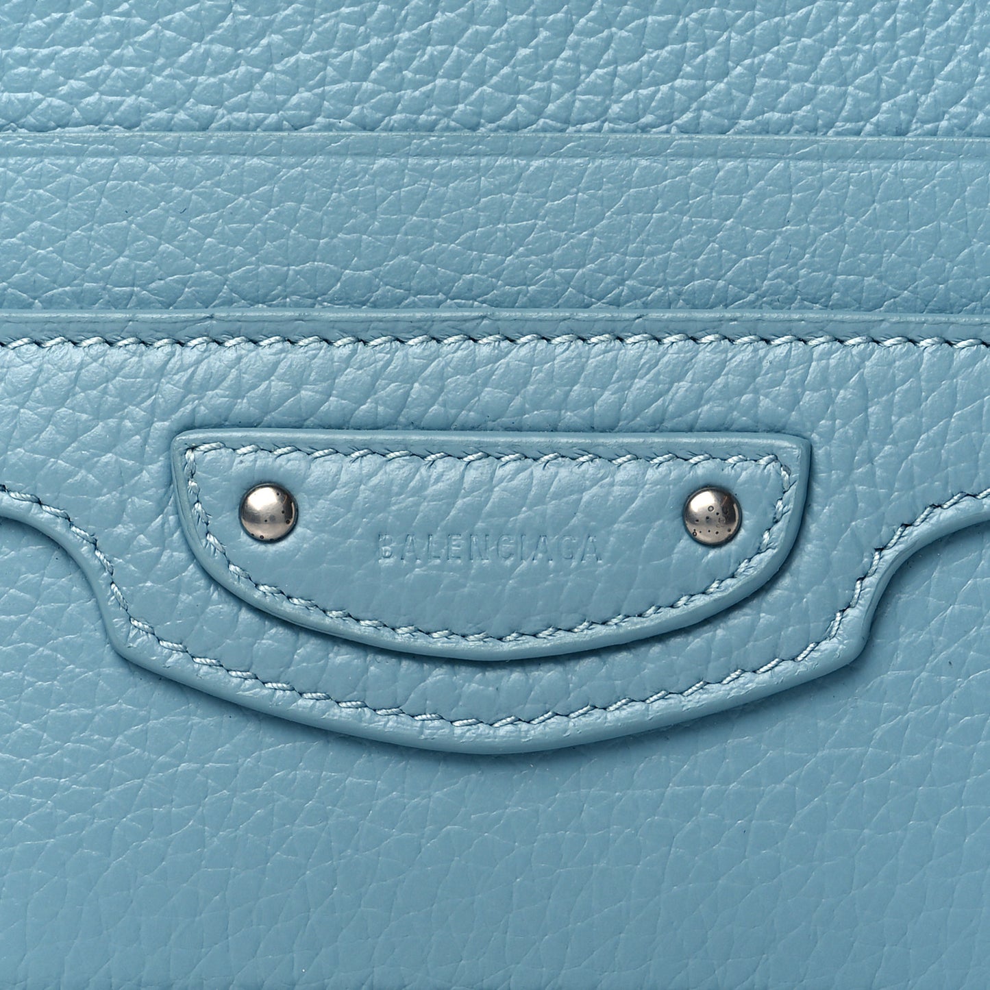 Grained Calfskin Neo Classic Silver Hardware City Card Holder Blue Grey