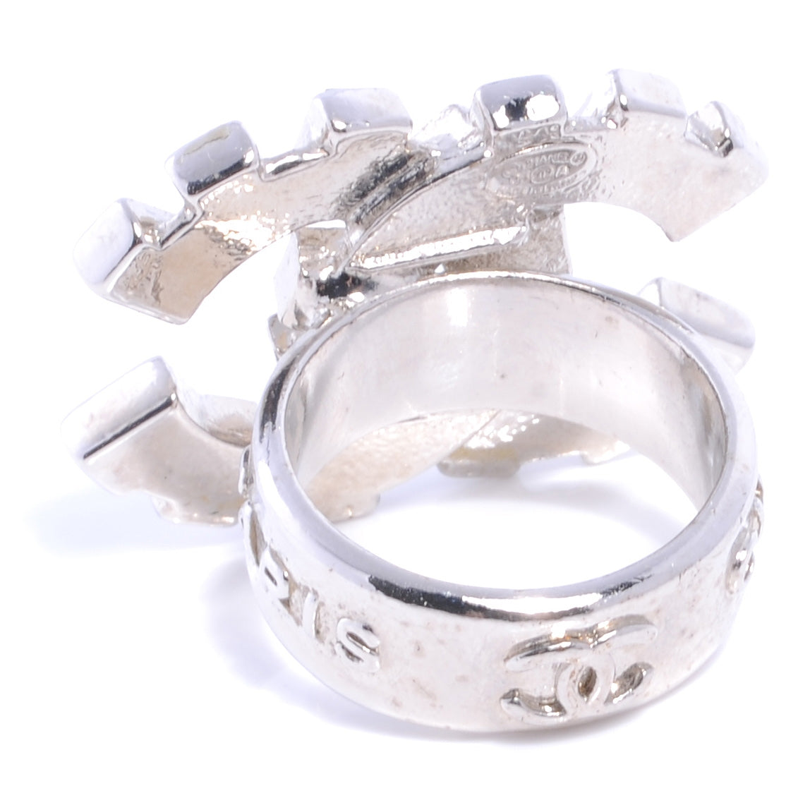 Chanel Crystal Baguette CC Logo Ring 6.5 Silver 5 of 6
