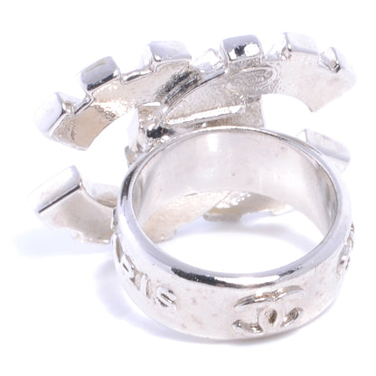Chanel Crystal Baguette CC Logo Ring 6.5 Silver 5 of 6