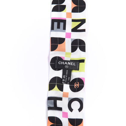 Chanel Silk Logo Slim Bandeau Scarf White Black Orange 3 of 3
