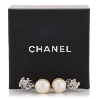 Chanel Crystal Pearl CC Drop Earrings Silver 5 of 5