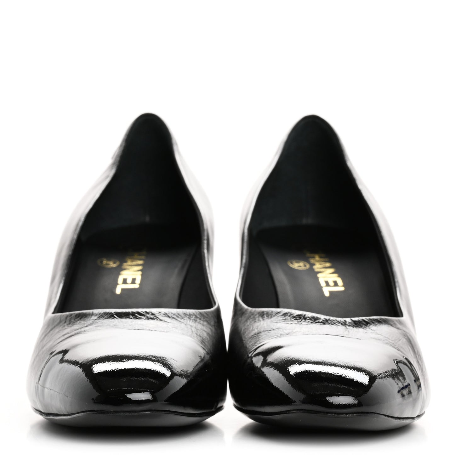 Calfskin Patent Cap Toe CC Pumps 40 Black White