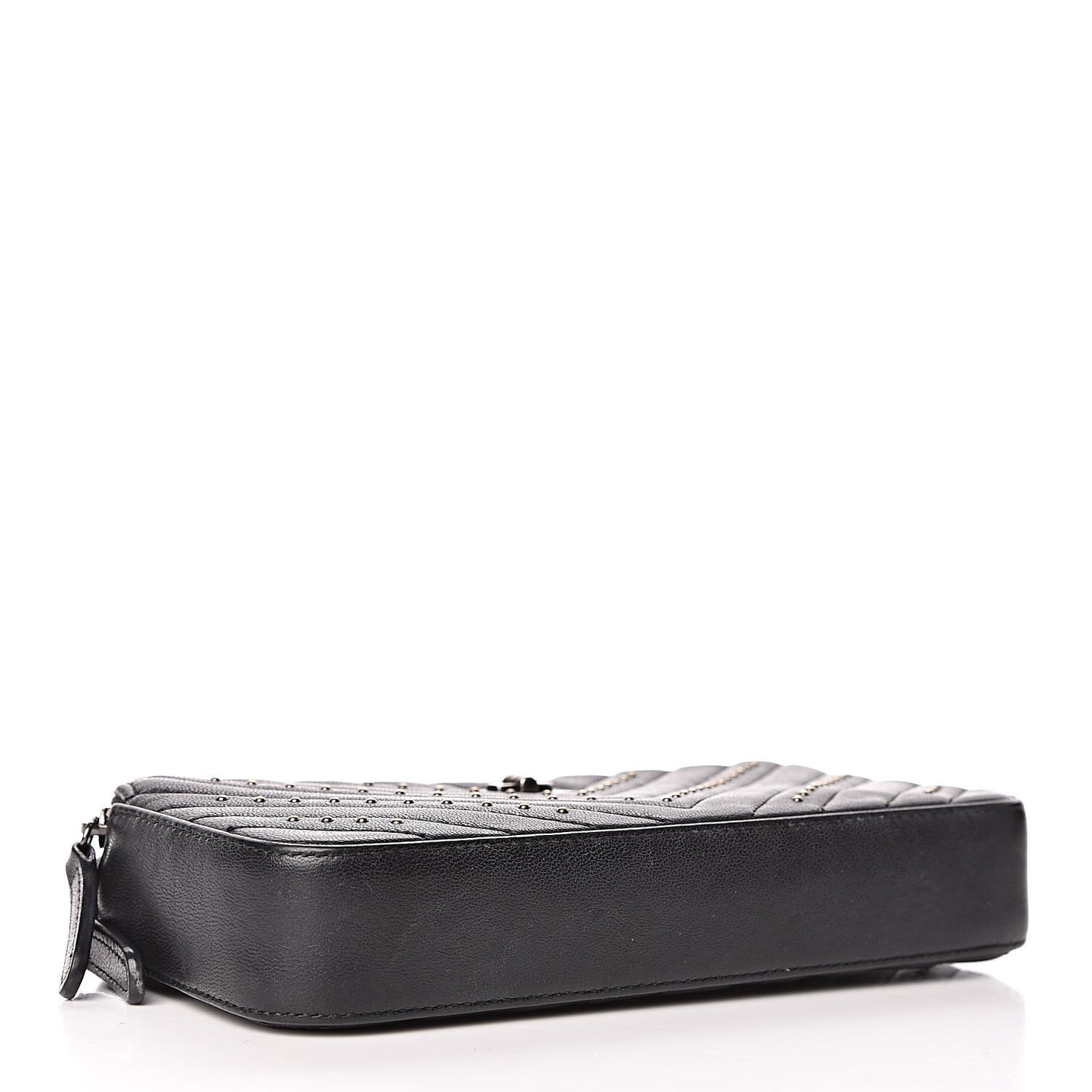 Sheepskin Chevron Quilted Studded Reissue Small Clutch With Chain Black