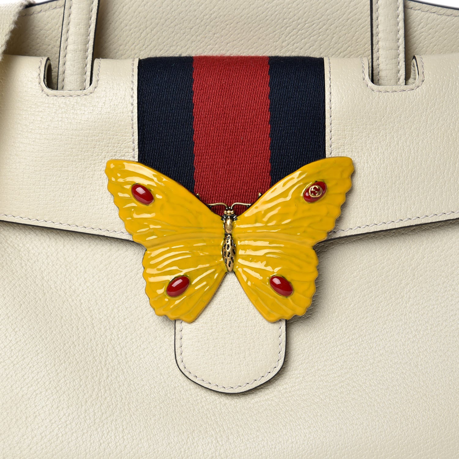 Gucci Grained Calfskin Web Stripe Butterfly Medium Totem Top Handle Bag White 11 of 11