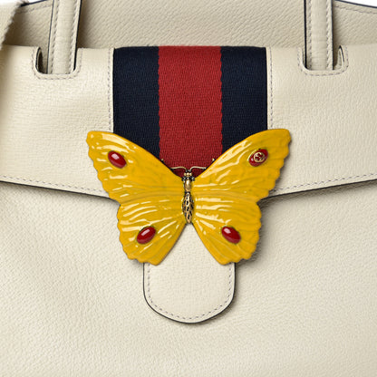 Gucci Grained Calfskin Web Stripe Butterfly Medium Totem Top Handle Bag White 11 of 11