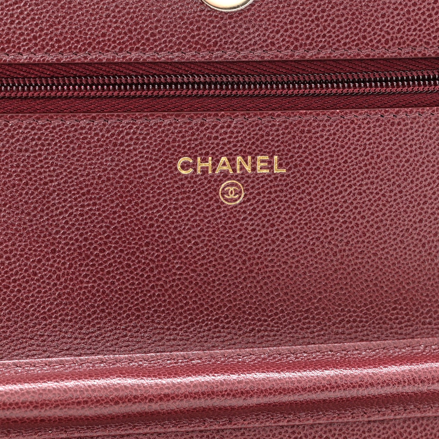 Caviar Quilted Studded CC Wallet On Chain WOC Burgundy