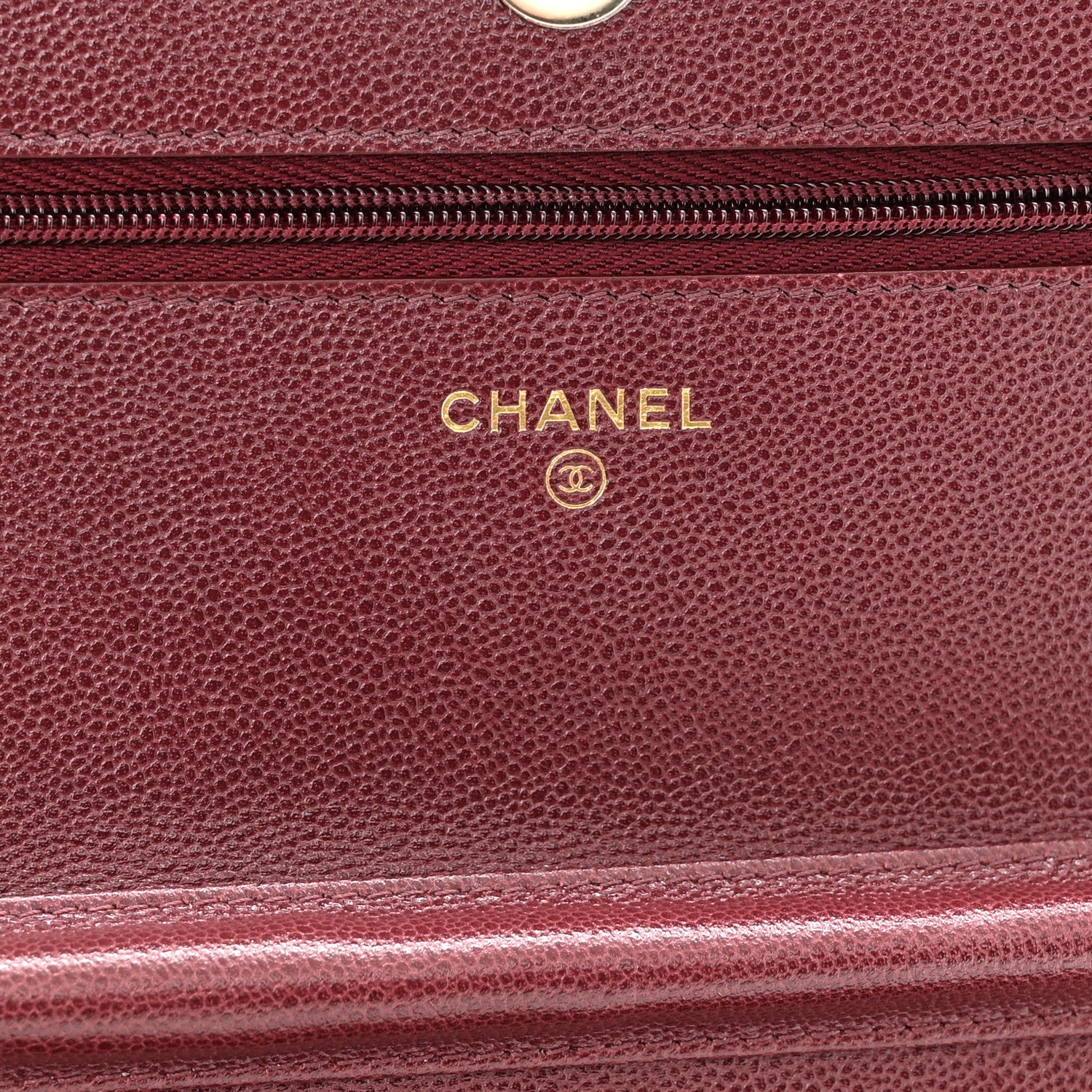 Chanel Caviar Quilted Studded CC Wallet On Chain WOC Burgundy 6 of 12