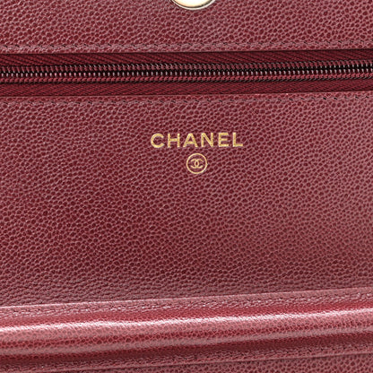 Chanel Caviar Quilted Studded CC Wallet On Chain WOC Burgundy 6 of 12