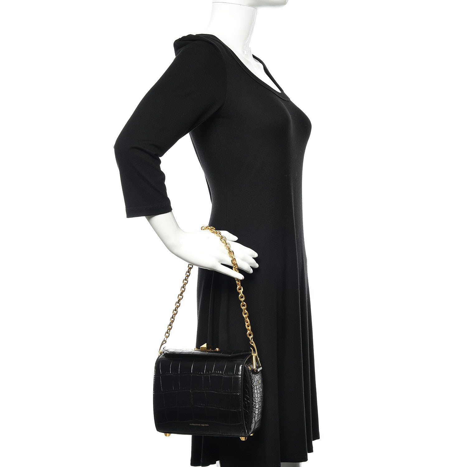 Alexander McQueen Calfskin Crocodile Embossed Box Shoulder Bag 19 Black 2 of 8
