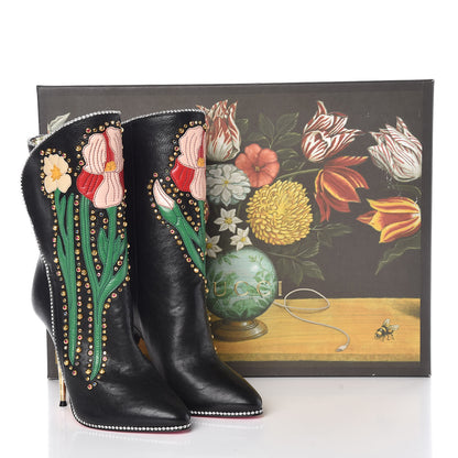 Gucci Calfskin Floral Crystal Embroidered Fosca Boots 35 Black 9 of 9