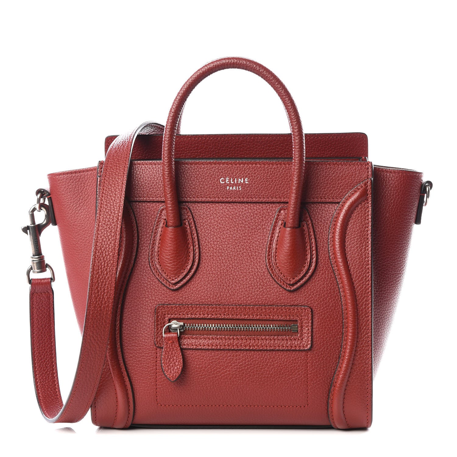 Celine Drummed Calfskin Nano Luggage Merlot 1 of 9
