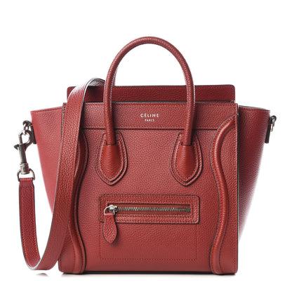 Celine Drummed Calfskin Nano Luggage Merlot 1 of 9