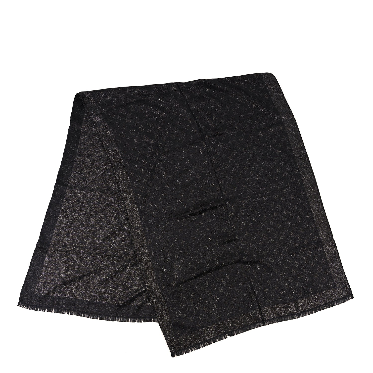 Louis Vuitton Silk Blend Monogram Shine Shawl Black Silver 2 of 4