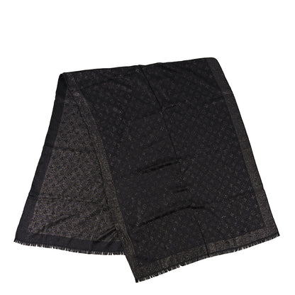 Louis Vuitton Silk Blend Monogram Shine Shawl Black Silver 2 of 4