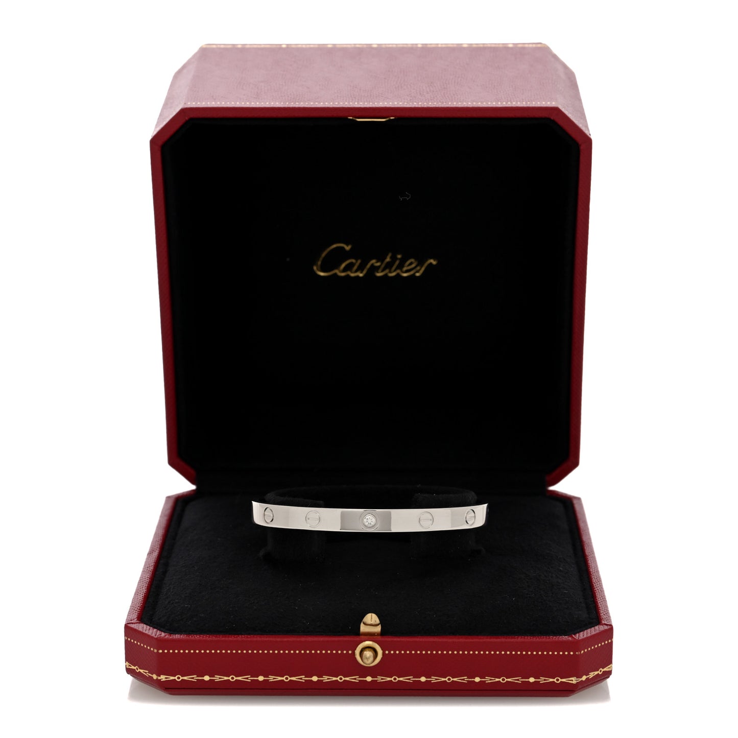 18K White Gold 1 Diamond LOVE Cuff Bracelet 18