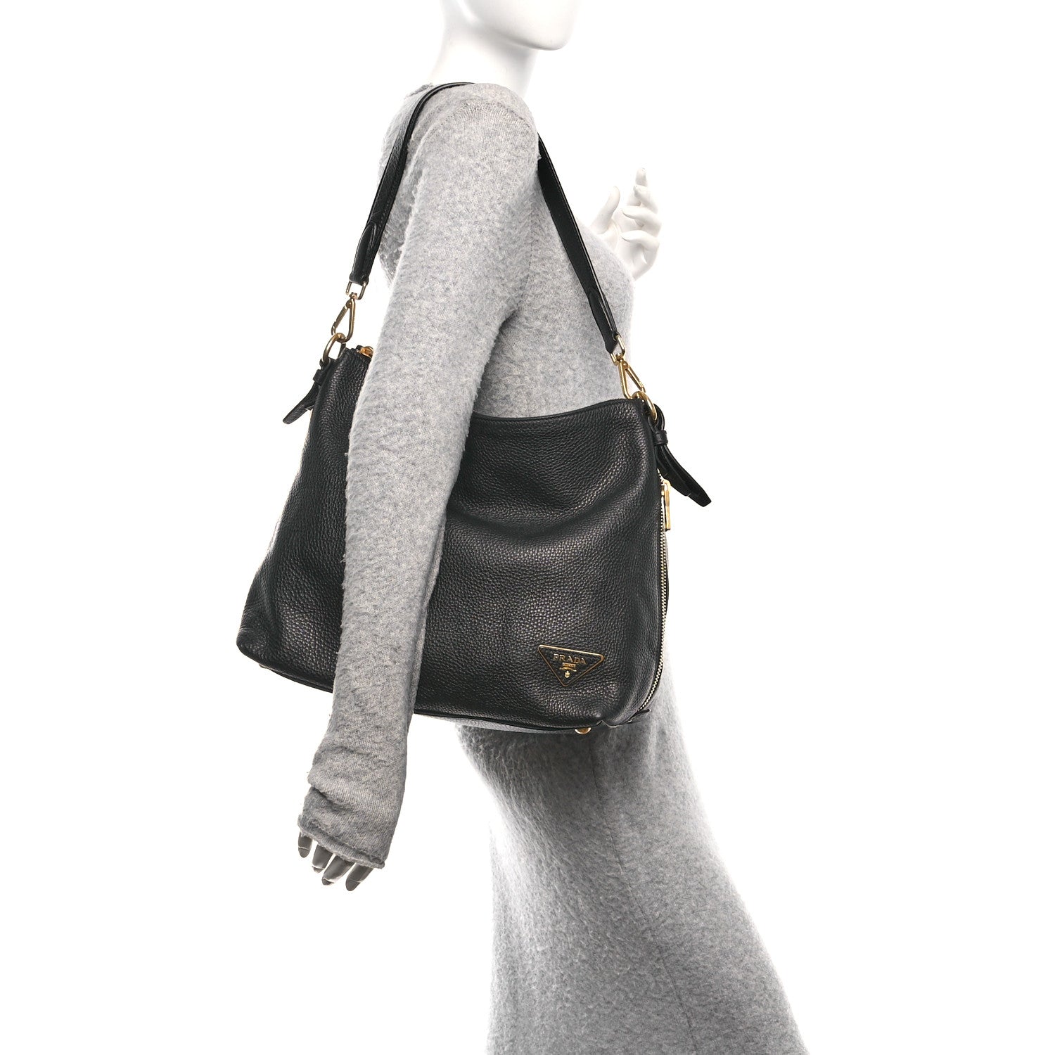 PORMIDO PRD61C 中古品 Prada Vitello Daino Side Zip Hobo Black 1797371 – FASHIONPHILE