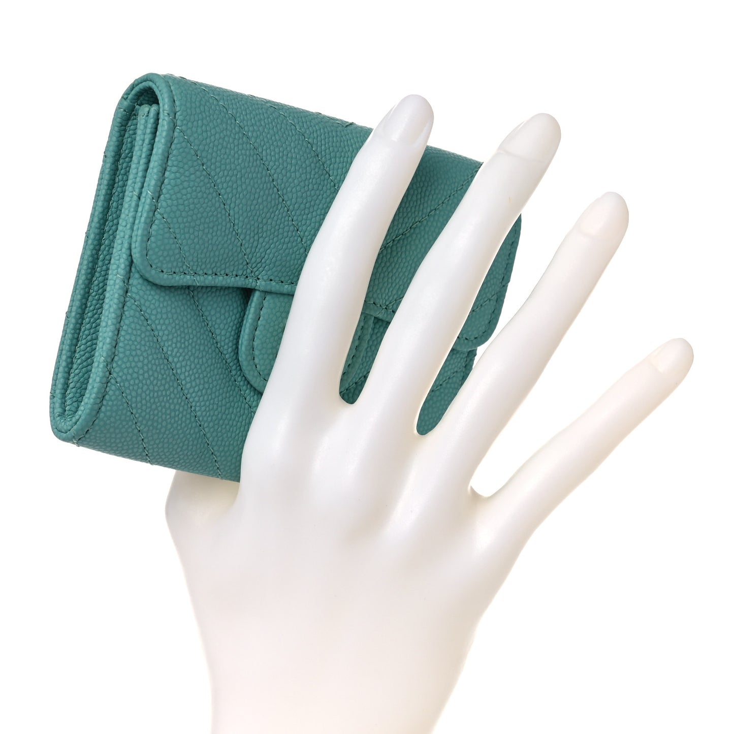 Caviar Flat Chevron Quilted Card Holder Wallet Green
