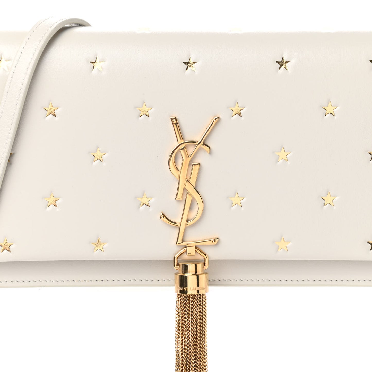 Calfskin Star Print Monogram Kate Tassel Chain Wallet White Gold