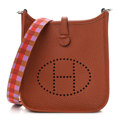 Hermes Taurillon Clemence Maxi Quadrille Evelyne TPM Cuivre Capucine Parme Rouge Duchess 1 of 11
