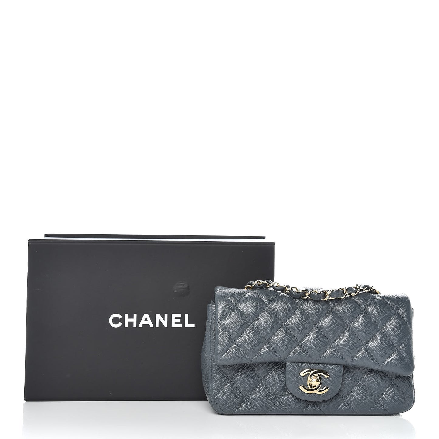 Caviar Quilted Mini Rectangular Flap Dark Grey