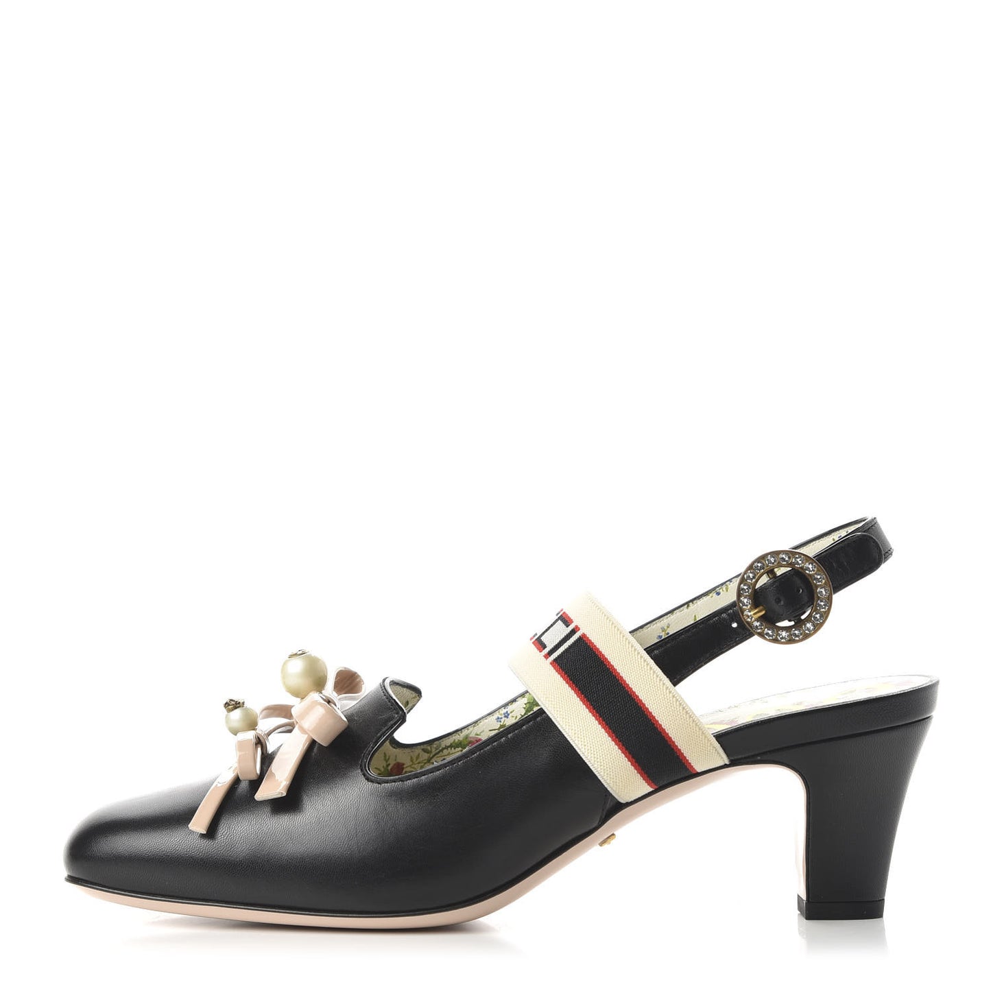 Malaga Kid Bow Ace Stripe Mid Heel Slingback Pumps 38 Black