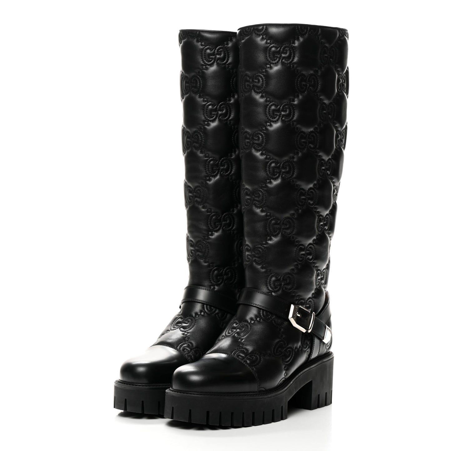 Cordovan Lux Nappa GG Matelasse 60mm Knee High Boots 39.5 Black