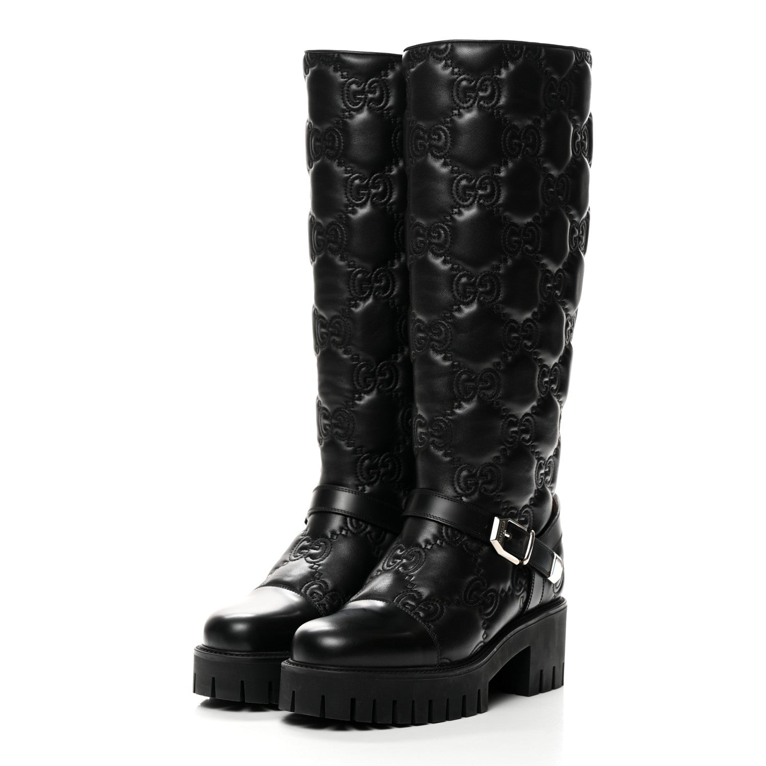 Gucci Cordovan Lux Nappa GG Matelasse 60mm Knee High Boots 39.5 Black 3 of 9