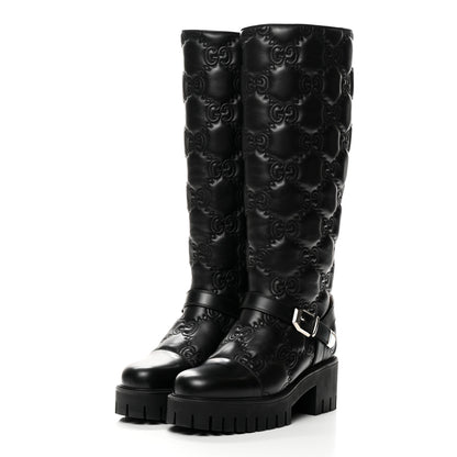 Gucci Cordovan Lux Nappa GG Matelasse 60mm Knee High Boots 39.5 Black 3 of 9