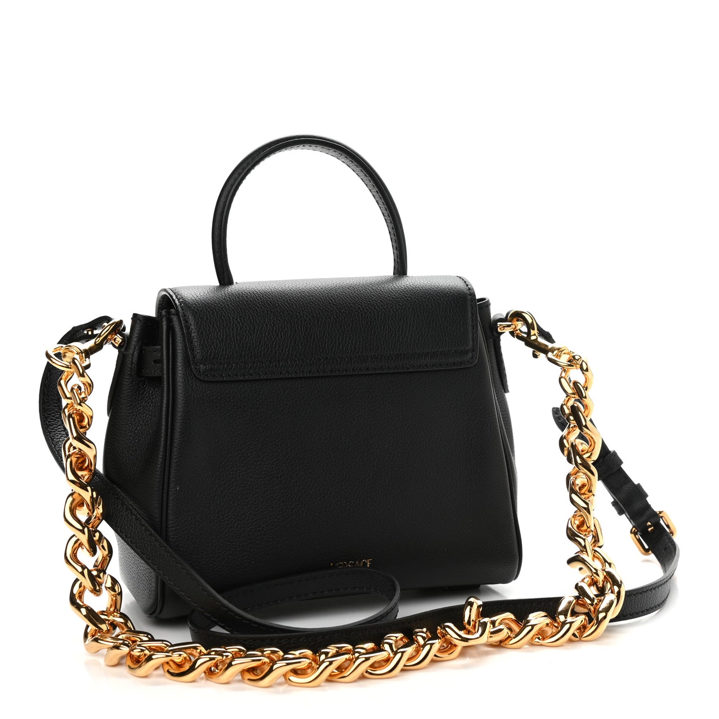 Grained Calfskin Small La Medusa Top Handle Bag Black