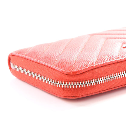 Chanel Caviar Chevron Quilted Small Zip Around Wallet Red 7 of 14