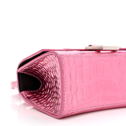 Balenciaga Metallic Shiny Calfskin Crocodile Embossed Hourglass Top Handle Bag XS Pink 10 of 11