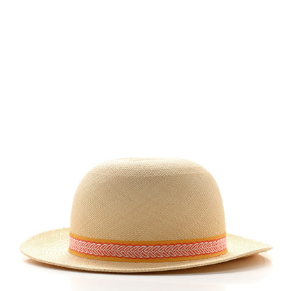 Hermes Straw Panama Brisa Fantaisie D'Etriers Greta Hat 58 Naturel Orange 5 of 8