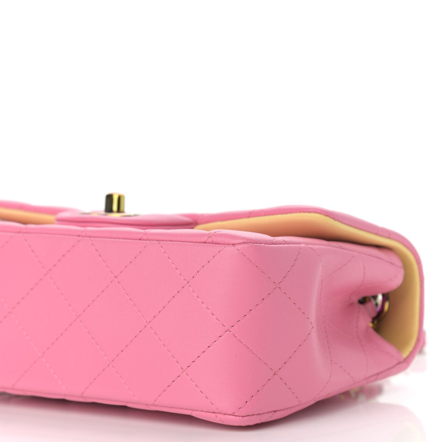 Lambskin Quilted Mini Rectangular Flap Pink Yellow