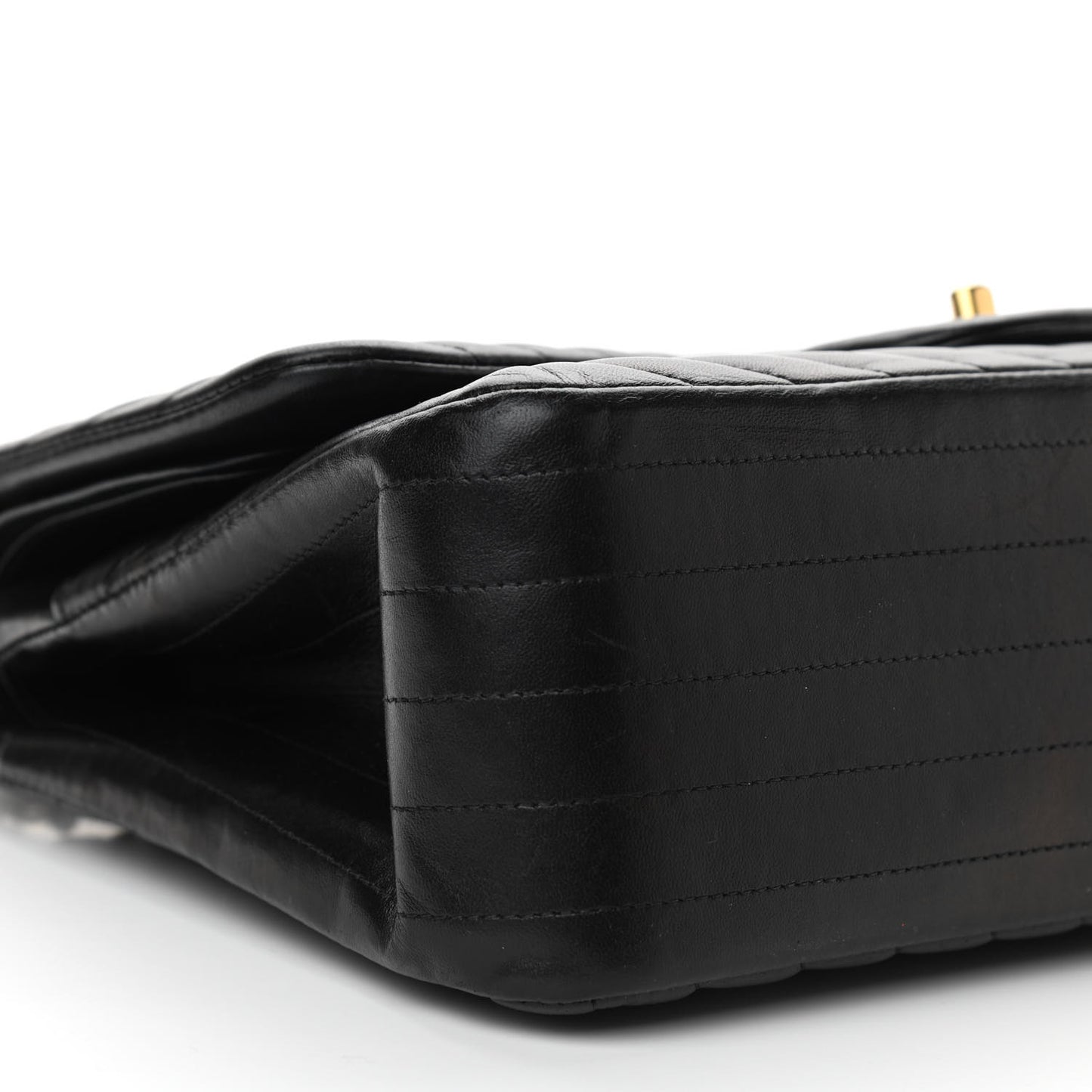 Lambskin Chevron Quilted Jumbo Double Flap Black
