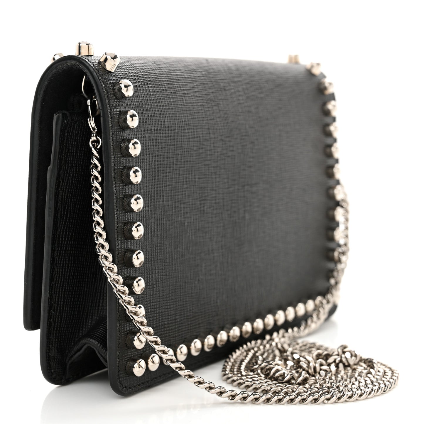 Vitello Elite Mink Fur Studded Karlito Tube Wallet on Chain Black
