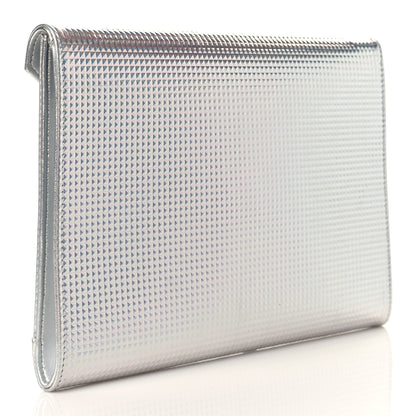 Chanel Metallic Lambskin Embossed Envelope Clutch Silver 3 of 8