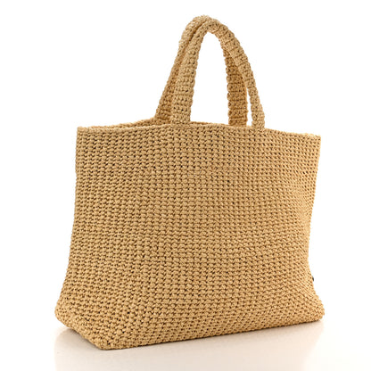 Prada Yarn Raffia Effect Crochet Embroidered Logo Tote Naturale 2 of 9