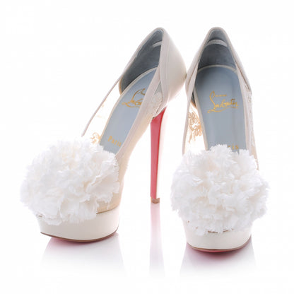 Christian Louboutin Crepe Satin Lace Tsar 140 Heels 38 White 2 of 6