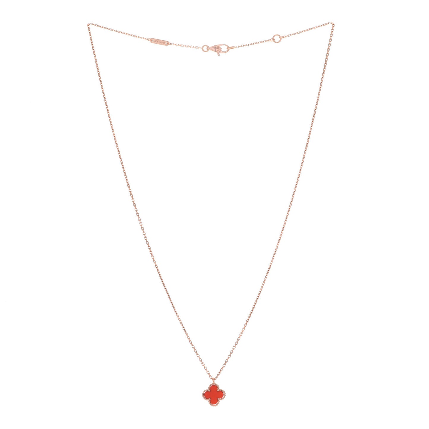 18K Rose Gold Carnelian Sweet Alhambra Pendant Necklace