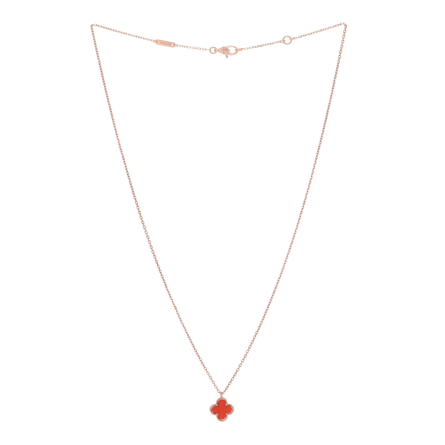 Van Cleef & Arpels 18K Rose Gold Carnelian Sweet Alhambra Pendant Necklace 3 of 7