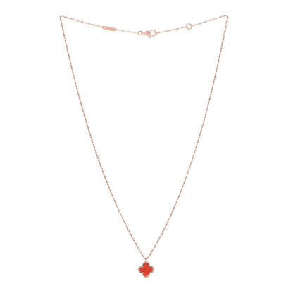 Van Cleef & Arpels 18K Rose Gold Carnelian Sweet Alhambra Pendant Necklace 3 of 7