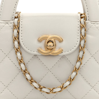 Chanel Shiny Aged Calfskin Quilted Mini Nano Kelly Shopper White 8 of 11