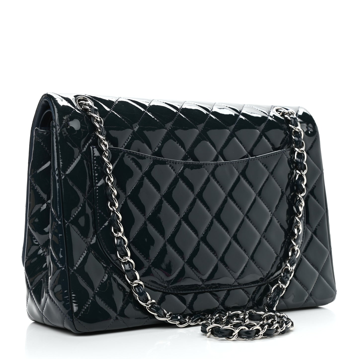 Patent Quilted Maxi Double Flap Navy