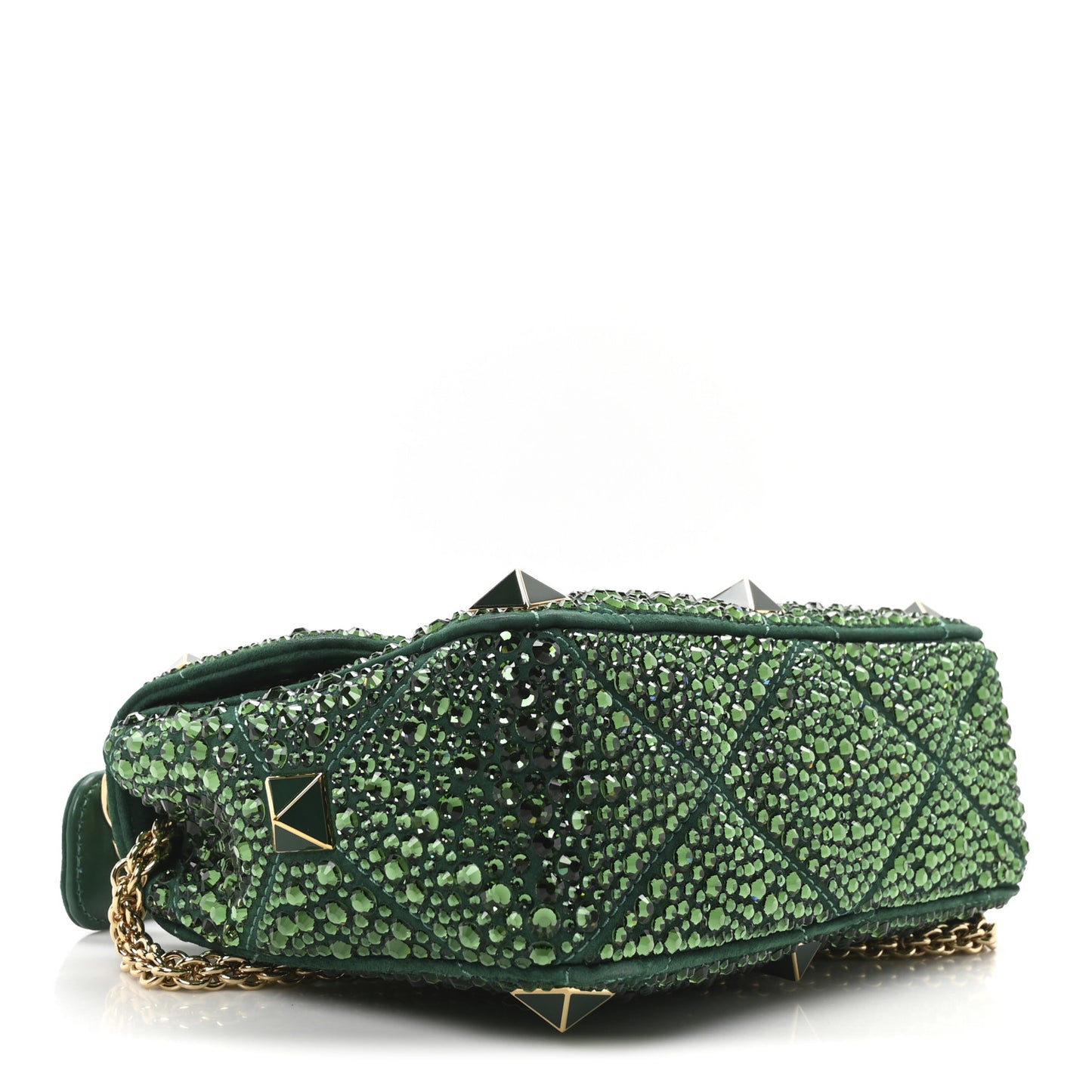 Crystal Suede Enamel Medium Roman Stud Shoulder Bag Green