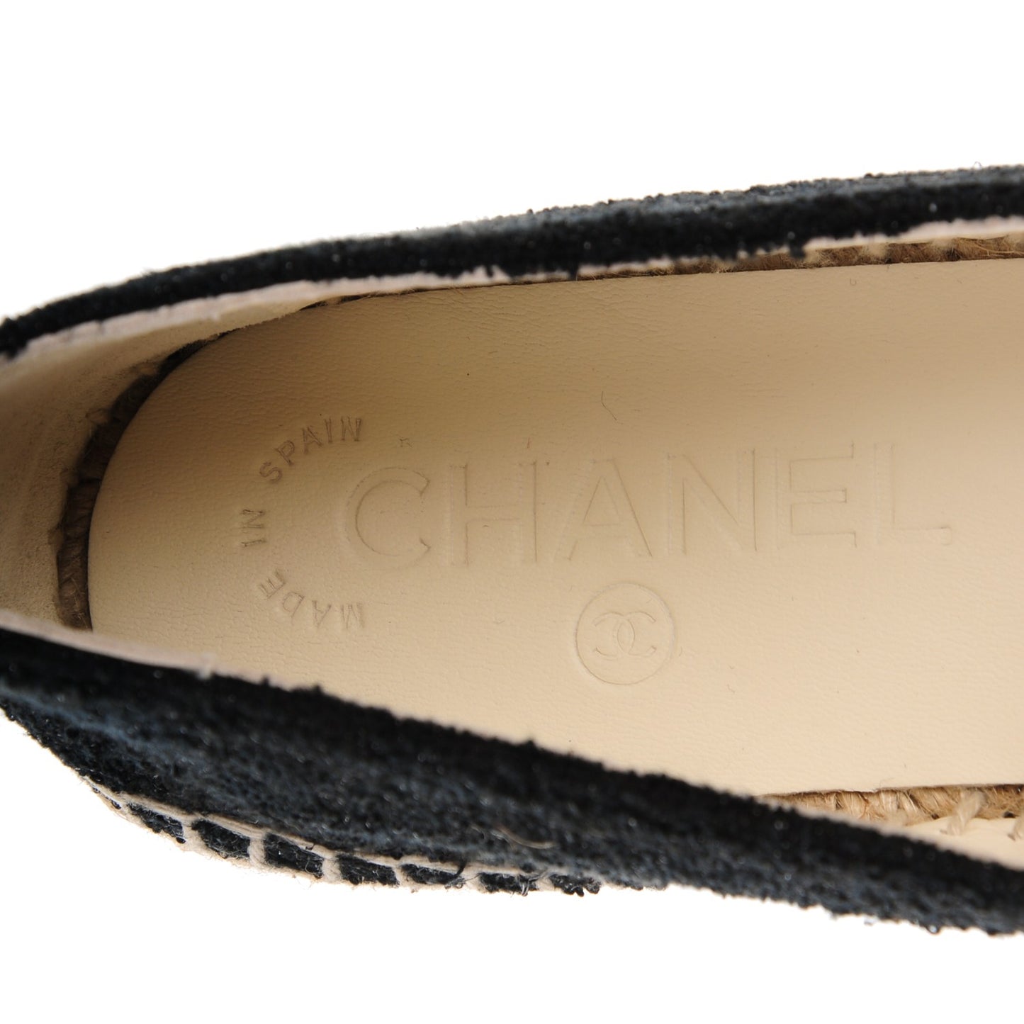 Fabric Patent Calfskin CC Espadrilles 36 Black