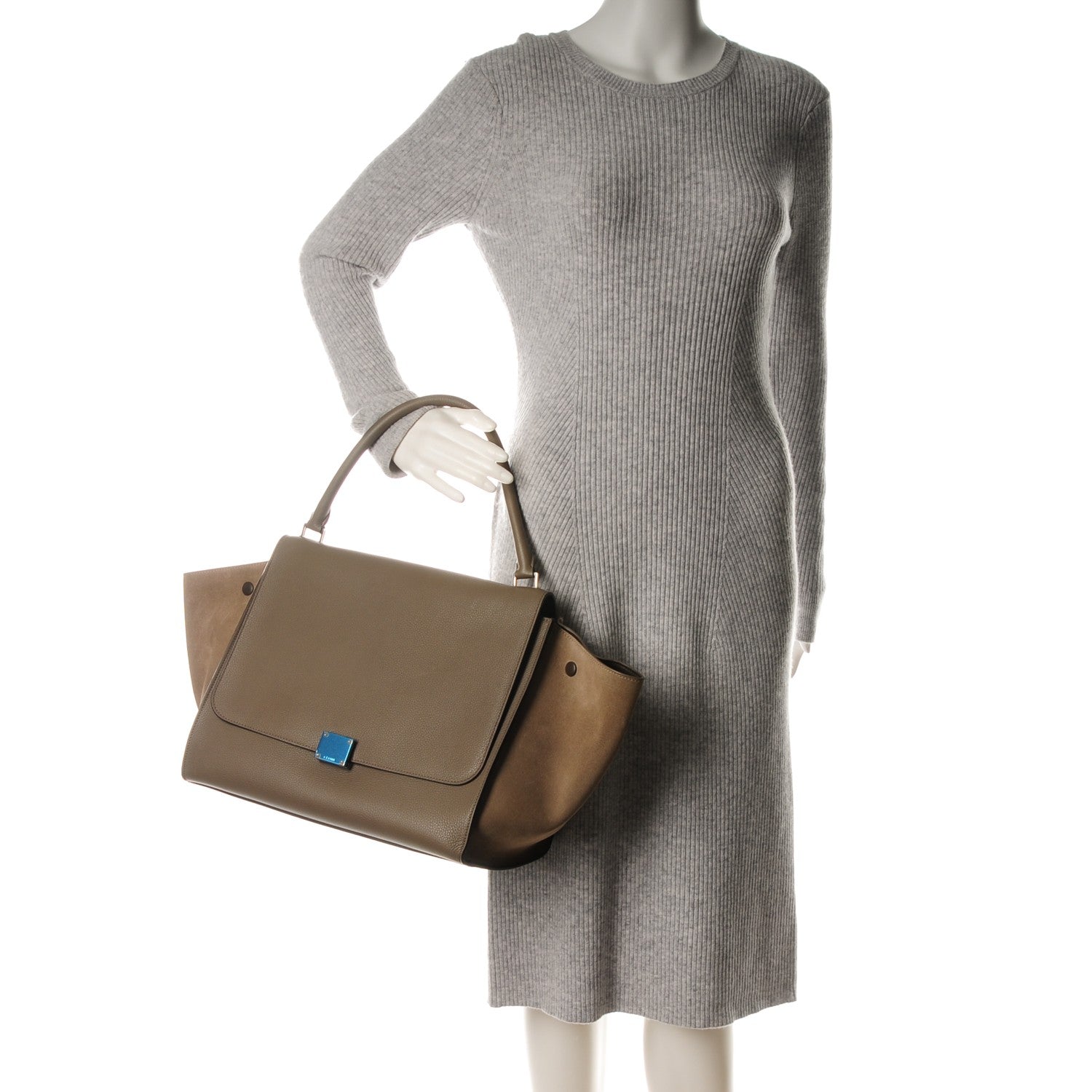 Celine Drummed Calfskin Suede Large Trapeze Souris 2 of 7