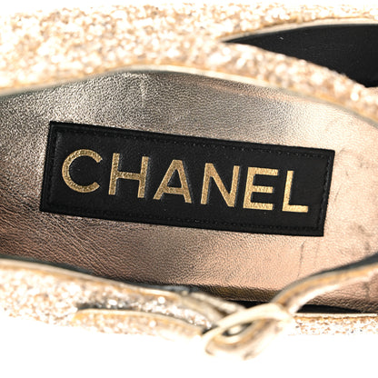 Chanel Glitter Lambskin Cap Toe CC Mary Jane Pumps 36 Light Gold Black 7 of 12